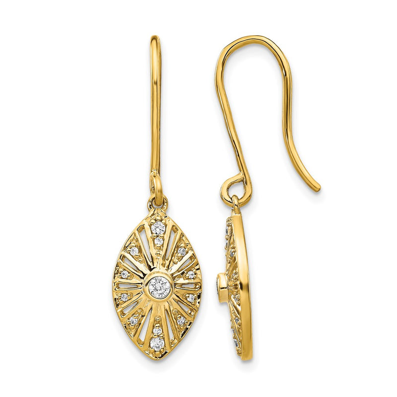 14k Yellow Gold Real Diamond Vintage Leverback Earrings