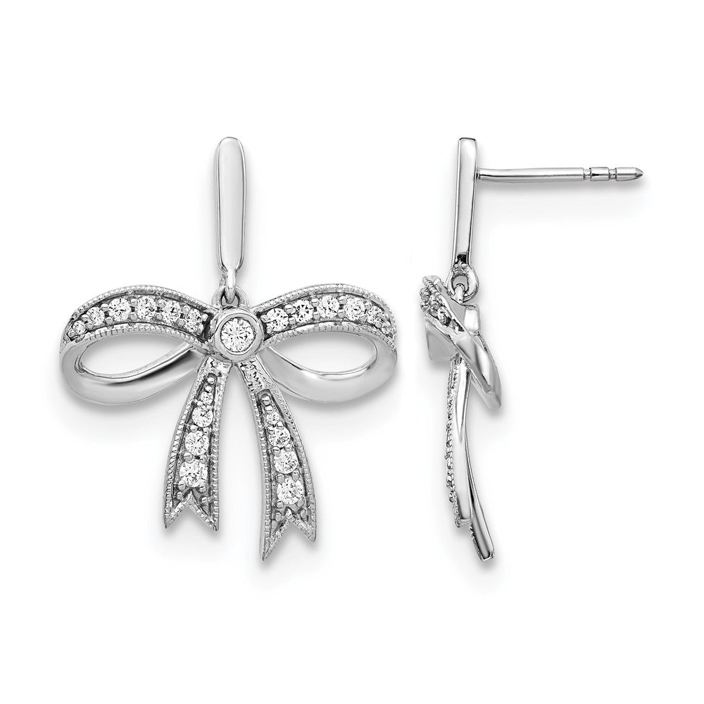14k White Gold Real Diamond Bow Post Earrings