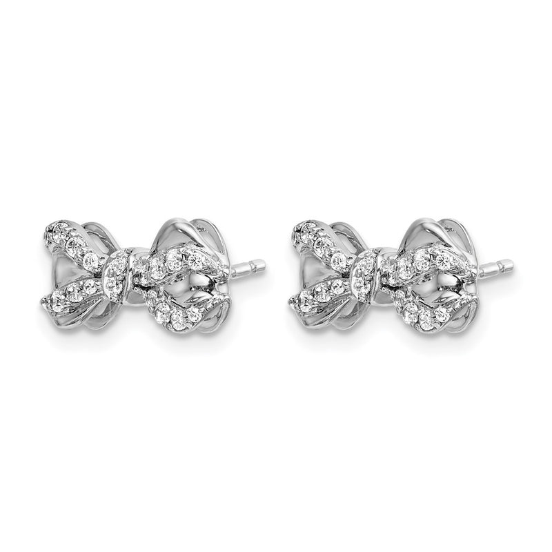 14k White Gold Real Diamond Bow Post Earrings