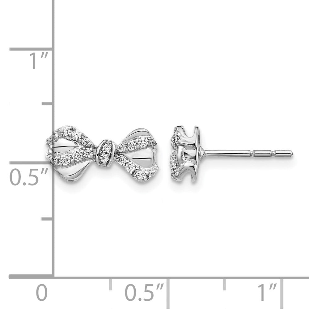 14k White Gold Real Diamond Bow Post Earrings