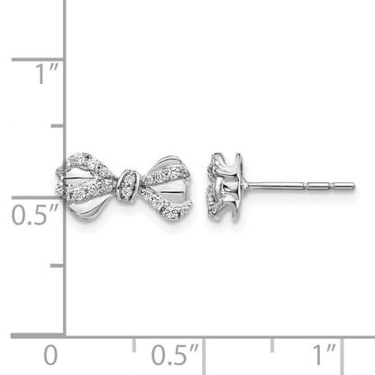 14k White Gold Real Diamond Bow Post Earrings