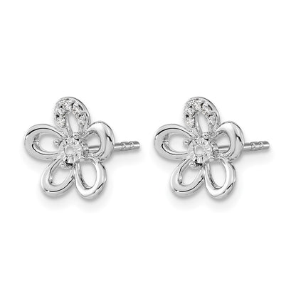 14k White Gold Real Diamond Flower Earrings