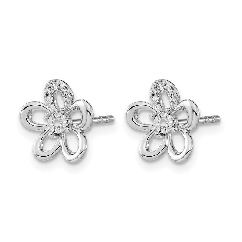 14k White Gold Real Diamond Flower Earrings