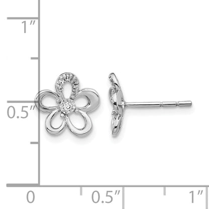 14k White Gold Real Diamond Flower Earrings