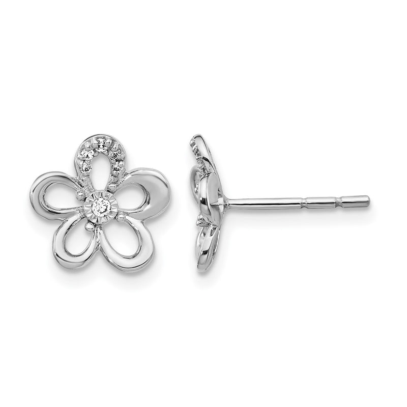 14k White Gold Real Diamond Flower Earrings