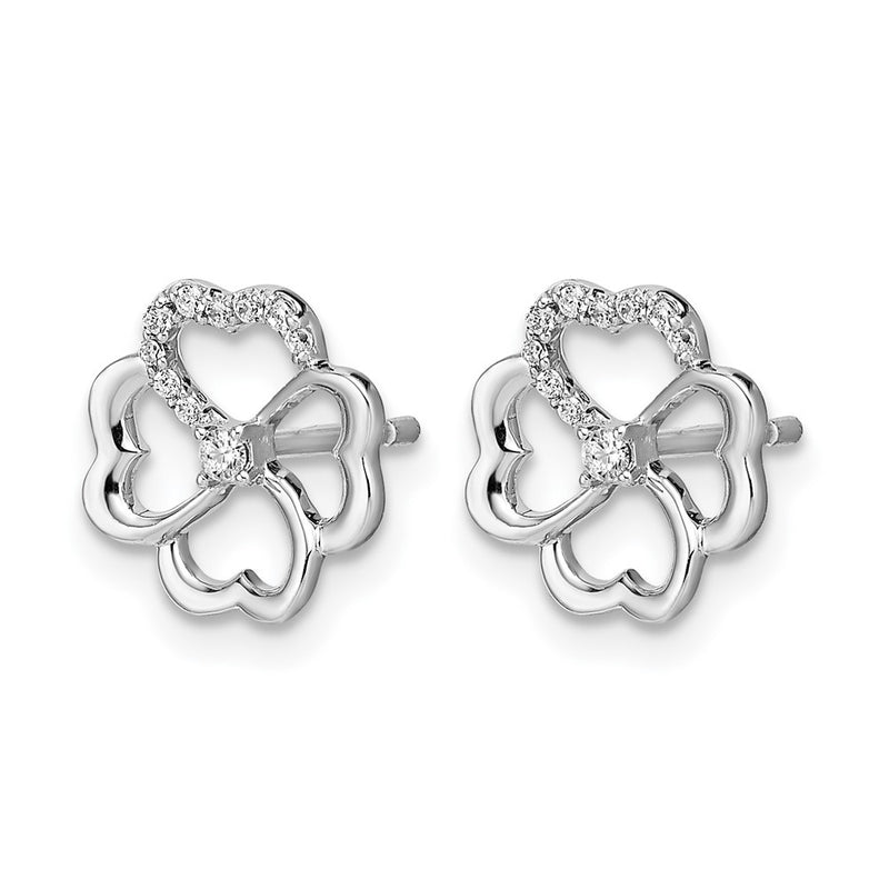 14k White Gold Real Diamond Fancy Clover Earrings
