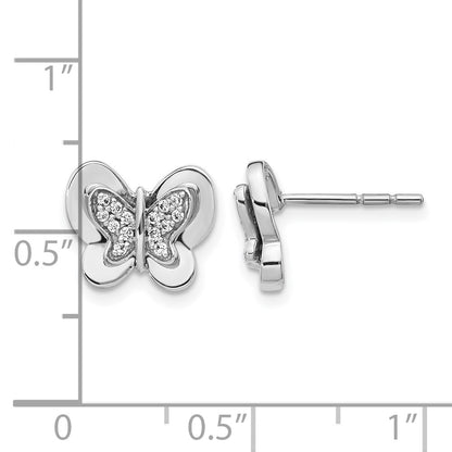 14k White Gold Real Diamond Butterfly Earrings