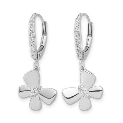 14k White Gold Real Diamond Butterfly Leverback Earrings