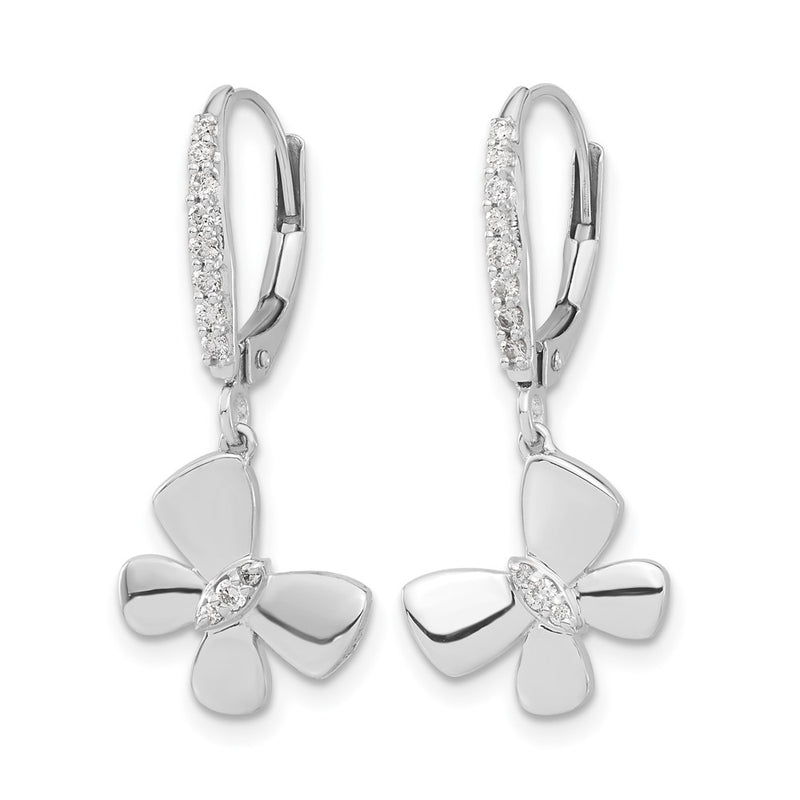 14k White Gold Real Diamond Butterfly Leverback Earrings