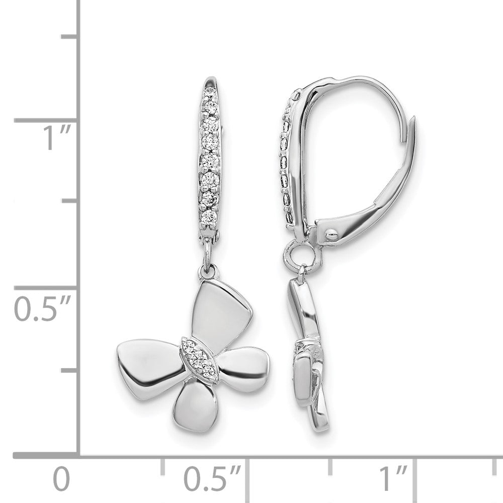 14k White Gold Real Diamond Butterfly Leverback Earrings