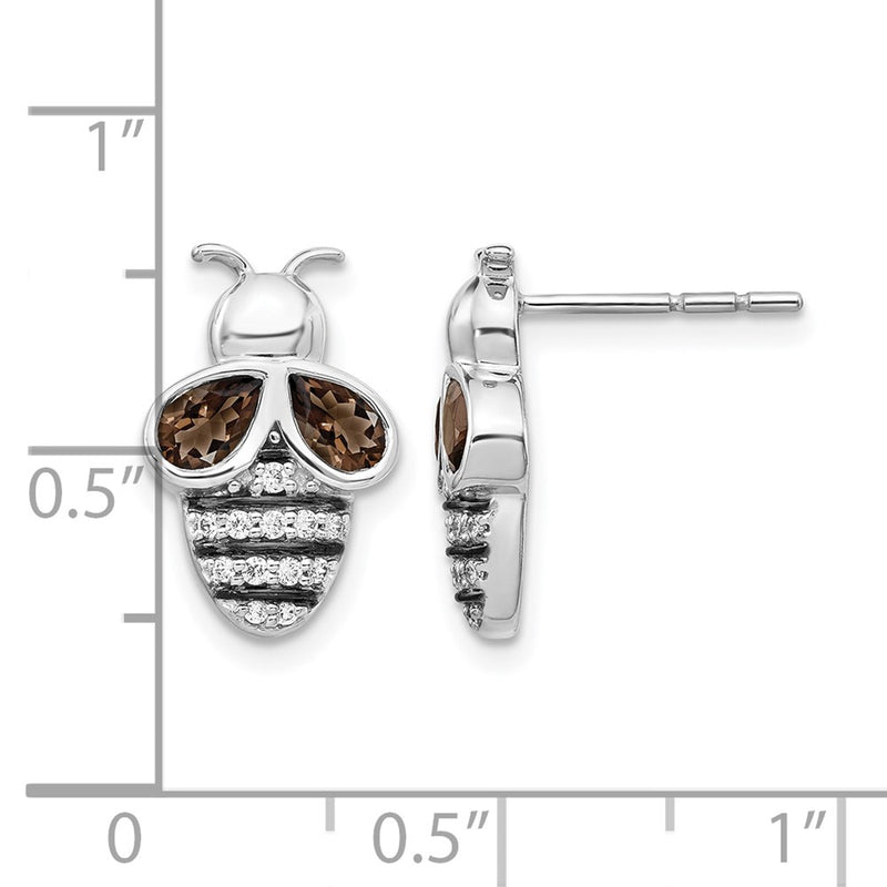 14k White Gold Real Diamond and Smokey Quartz Bee Earrings