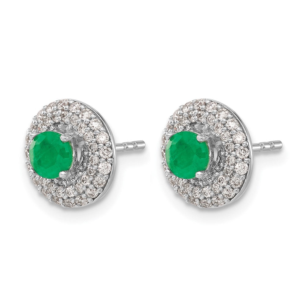 14k White Gold Real Diamond and Emerald Stud w/Jacket Earrings