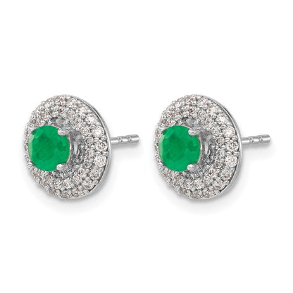 14k White Gold Real Diamond and Emerald Stud w/Jacket Earrings