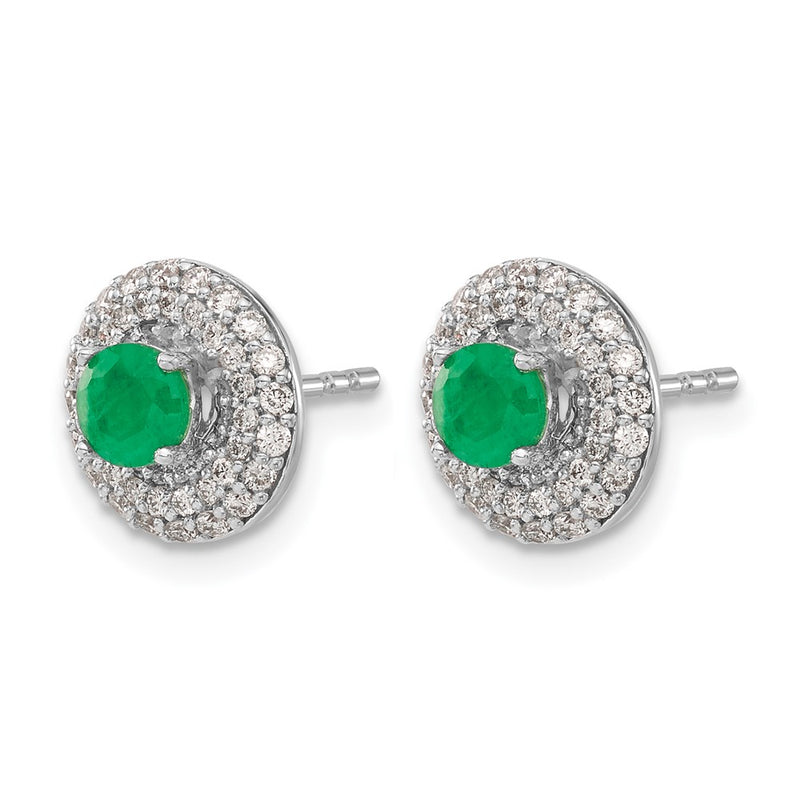 14k White Gold Real Diamond and Emerald Stud w/Jacket Earrings