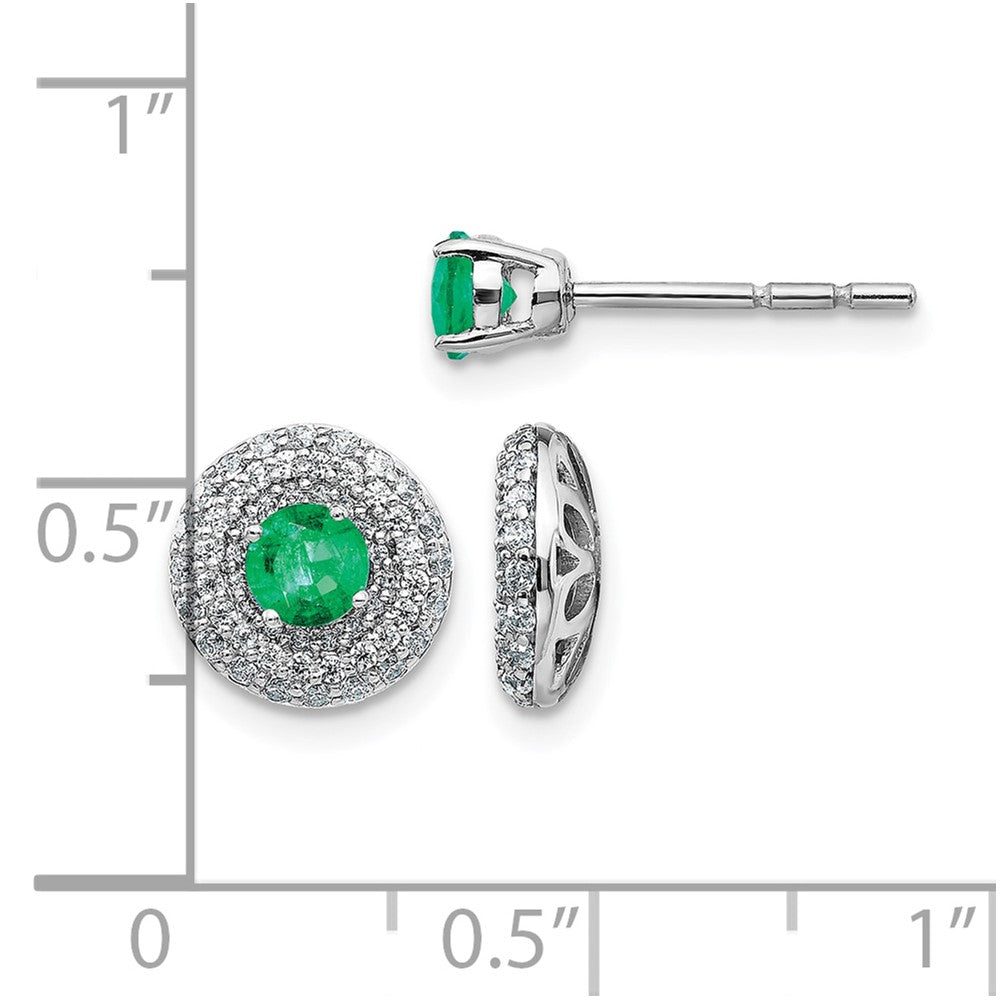 14k White Gold Real Diamond and Emerald Stud w/Jacket Earrings