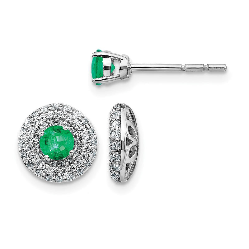 14k White Gold Real Diamond and Emerald Stud w/Jacket Earrings
