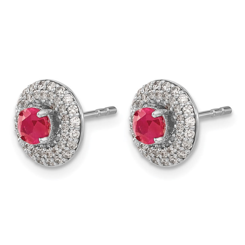 14k White Gold Real Diamond and Ruby Stud w/Jacket Earrings
