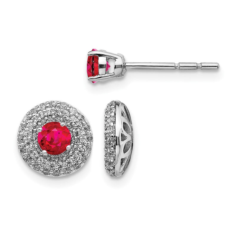 14k White Gold Real Diamond and Ruby Stud w/Jacket Earrings