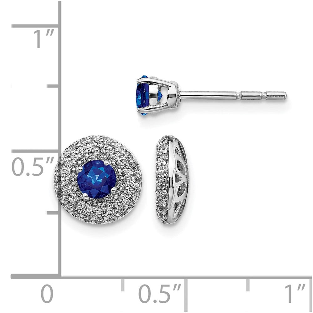 14k White Gold Real Diamond and Sapphire Stud w/Jacket Earrings