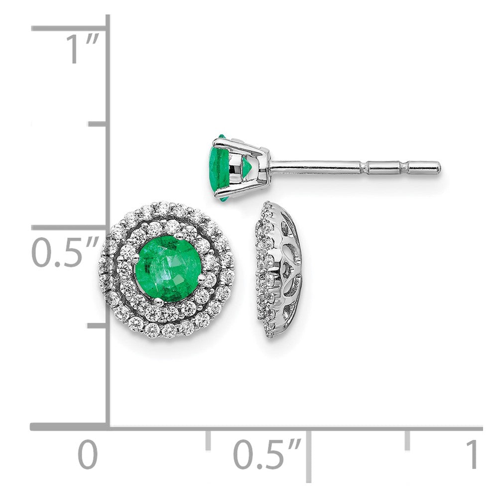 14k White Gold Real Diamond and Emerald Stud w/ Jacket Earrings