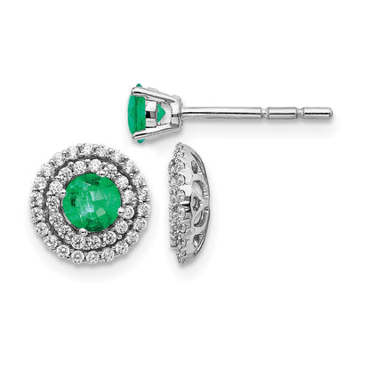 14k White Gold Real Diamond and Emerald Stud w/ Jacket Earrings