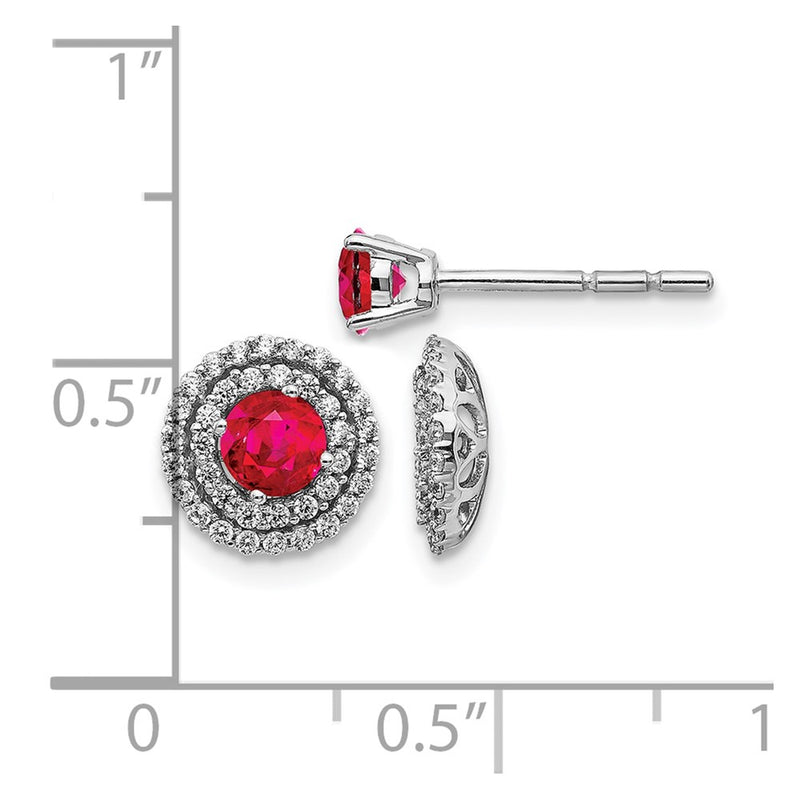 14k White Gold Real Diamond and Ruby Stud w/ Jacket Earrings