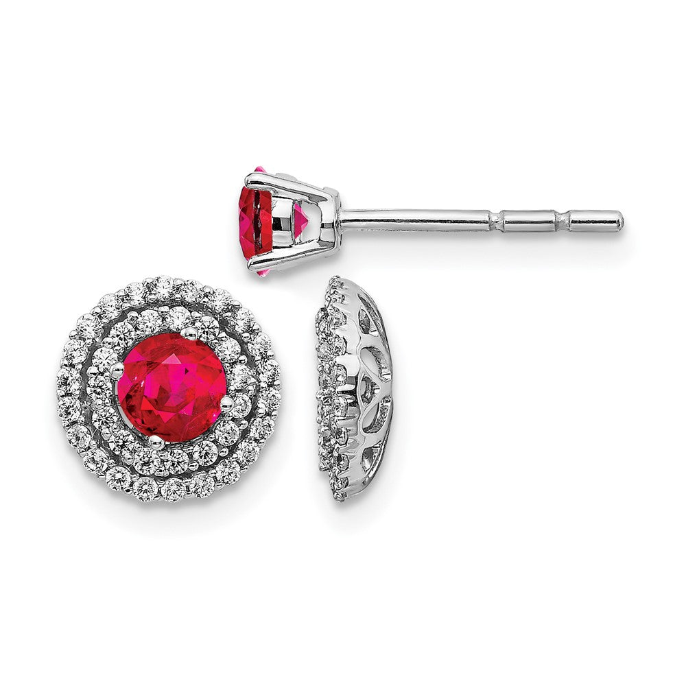 14k White Gold Real Diamond and Ruby Stud w/ Jacket Earrings