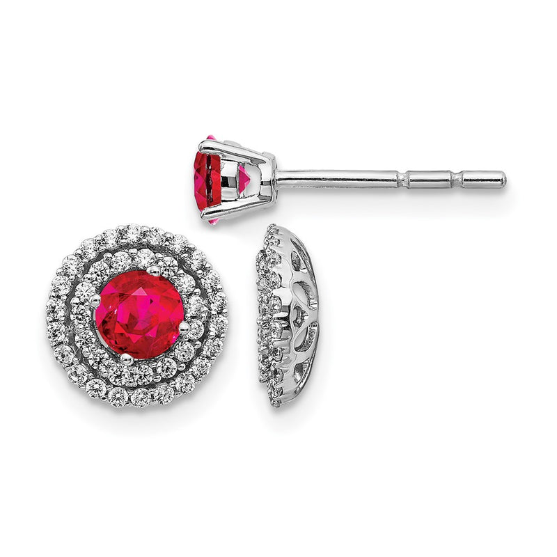 14k White Gold Real Diamond and Ruby Stud w/ Jacket Earrings