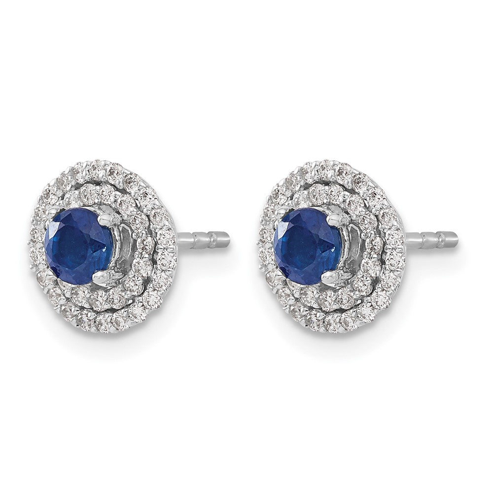 14k White Gold Real Diamond and Sapphire Stud w/ Jacket Earrings