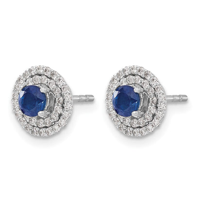 14k White Gold Real Diamond and Sapphire Stud w/ Jacket Earrings