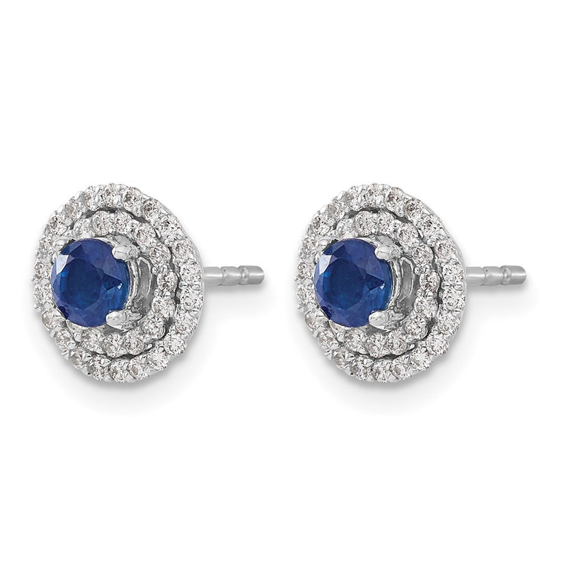 14k White Gold Real Diamond and Sapphire Stud w/ Jacket Earrings