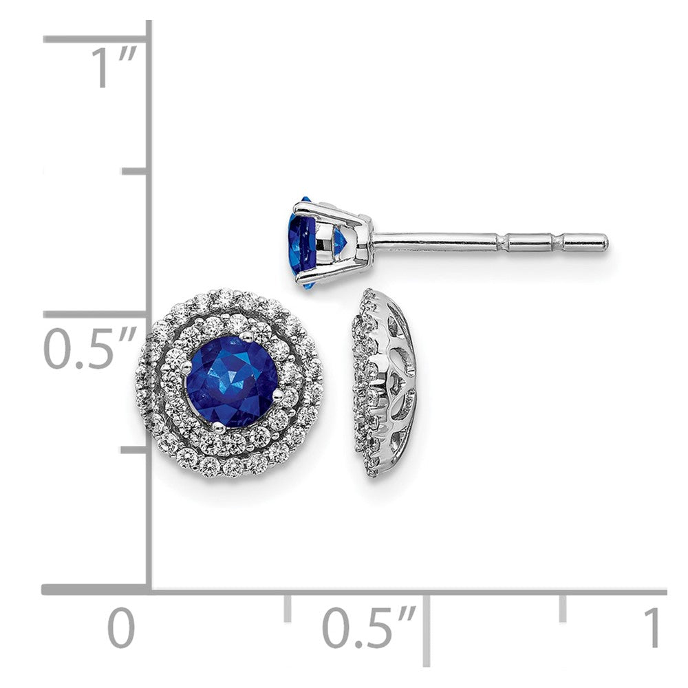 14k White Gold Real Diamond and Sapphire Stud w/ Jacket Earrings
