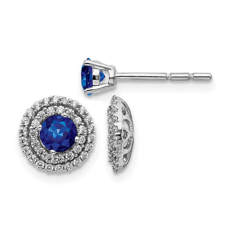 14k White Gold Real Diamond and Sapphire Stud w/ Jacket Earrings