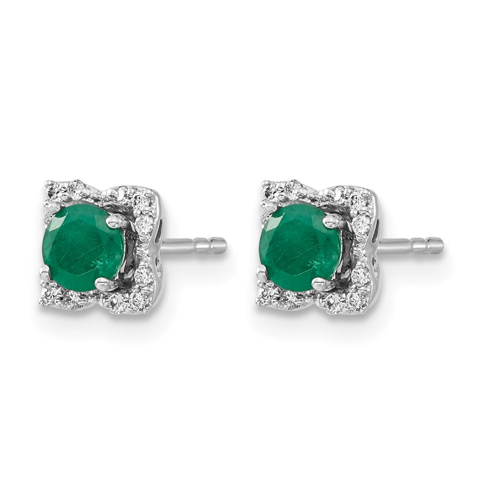 14k White Gold Real Diamond and Emerald Stud w/ Jacket Earrings