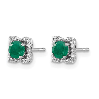 14k White Gold Real Diamond and Emerald Stud w/ Jacket Earrings