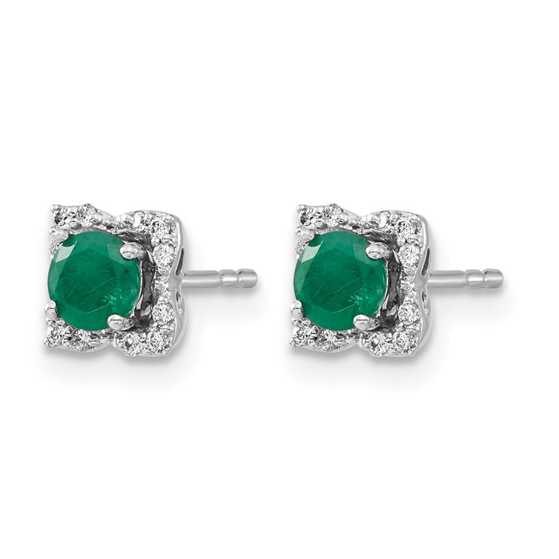 14k White Gold Real Diamond and Emerald Stud w/ Jacket Earrings