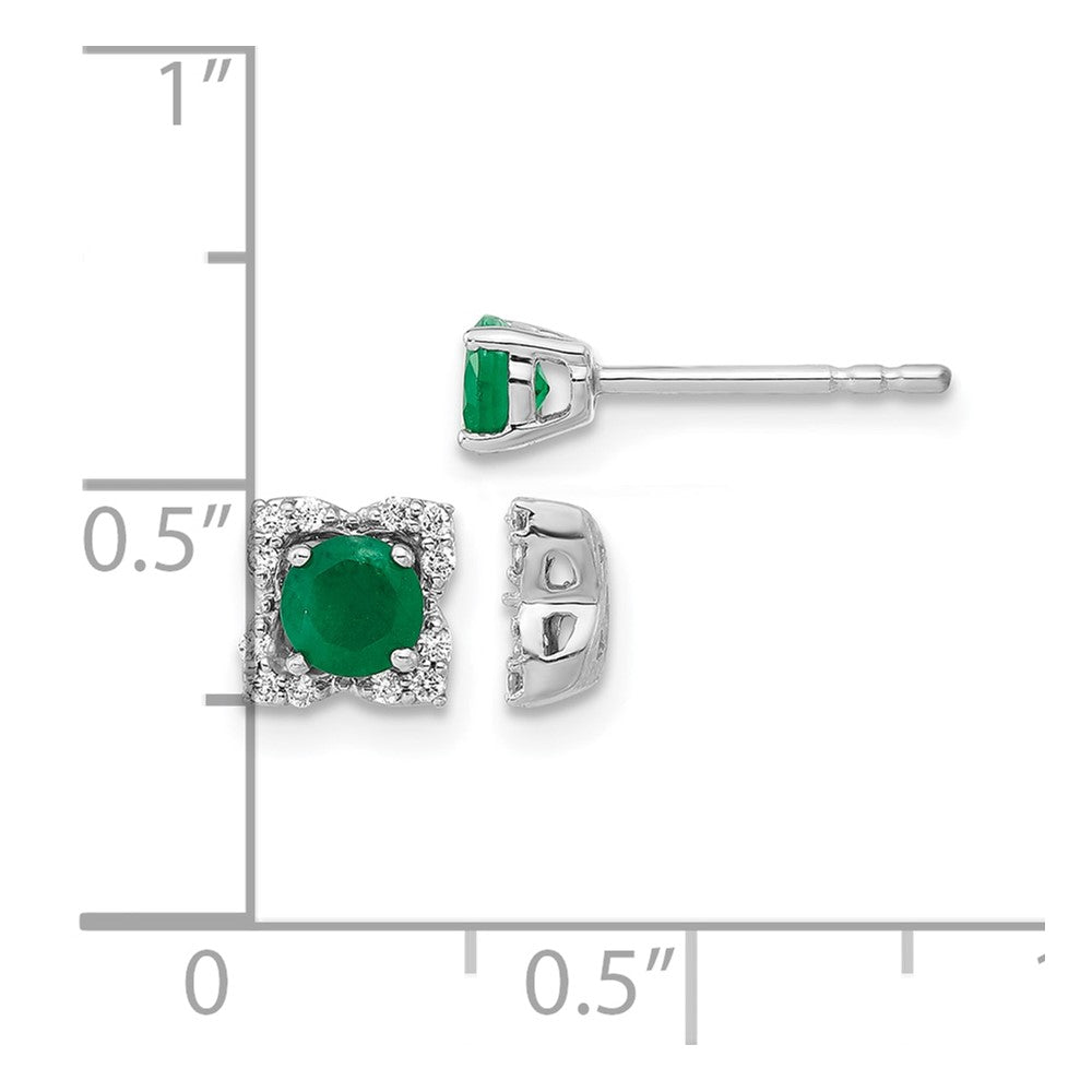 14k White Gold Real Diamond and Emerald Stud w/ Jacket Earrings