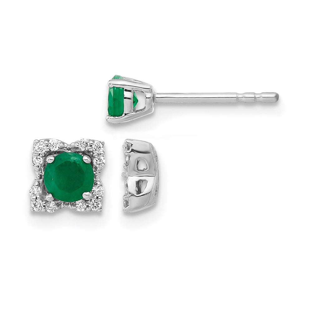 14k White Gold Real Diamond and Emerald Stud w/ Jacket Earrings