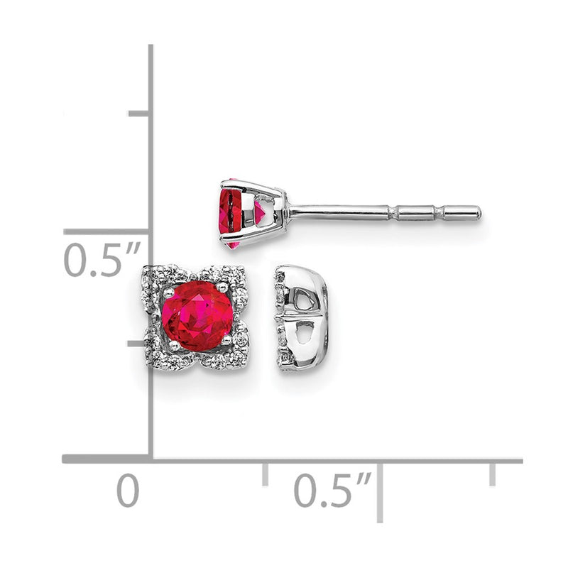 14k White Gold Real Diamond and Ruby Stud w/ Jacket Earrings