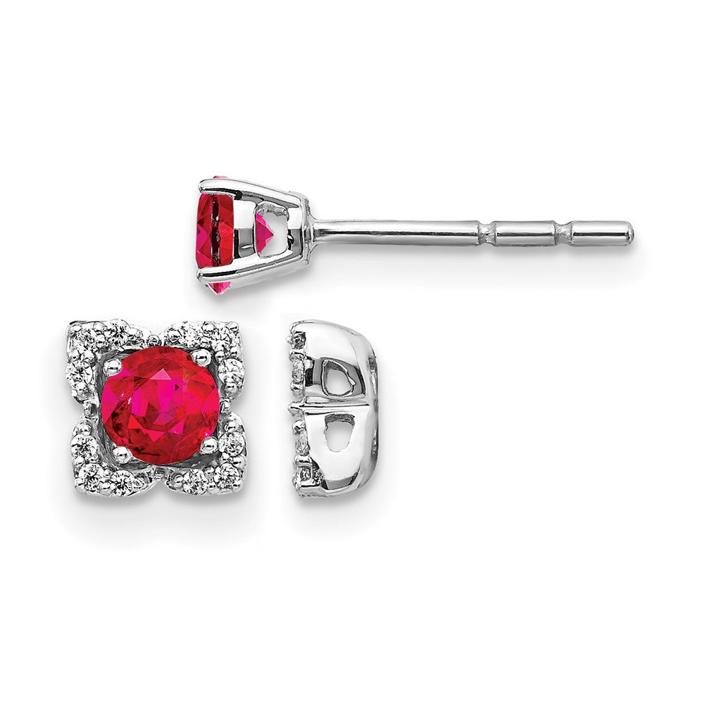 14k White Gold Real Diamond and Ruby Stud w/ Jacket Earrings