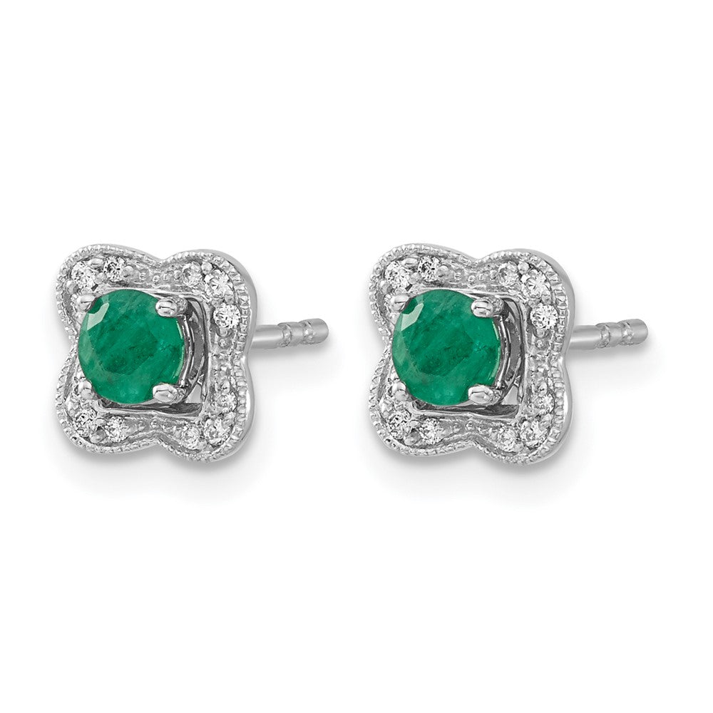 14k White Gold Real Diamond and Emerald Stud w/ Jacket Earrings