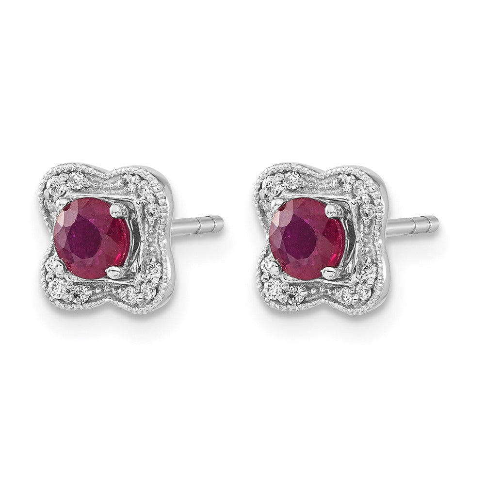 14k White Gold Real Diamond and Ruby Stud w/ Jacket Earrings