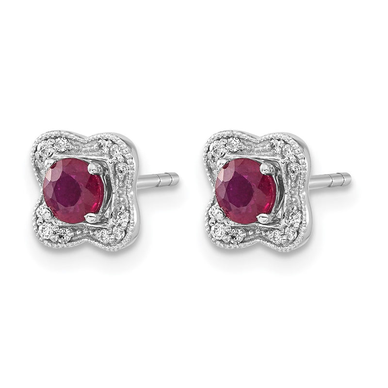 14k White Gold Real Diamond and Ruby Stud w/ Jacket Earrings