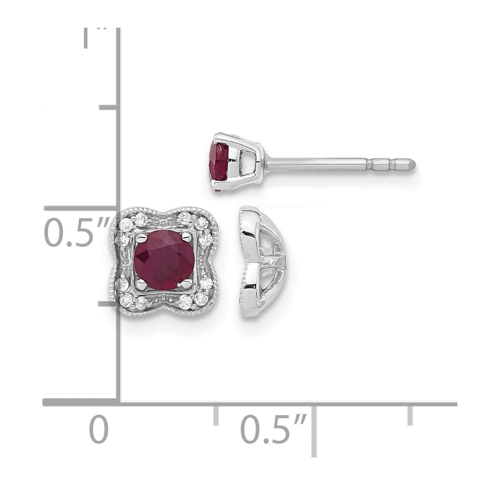 14k White Gold Real Diamond and Ruby Stud w/ Jacket Earrings