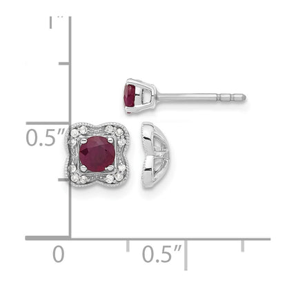14k White Gold Real Diamond and Ruby Stud w/ Jacket Earrings