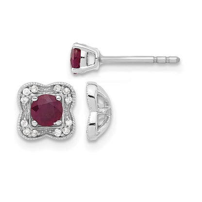 14k White Gold Real Diamond and Ruby Stud w/ Jacket Earrings