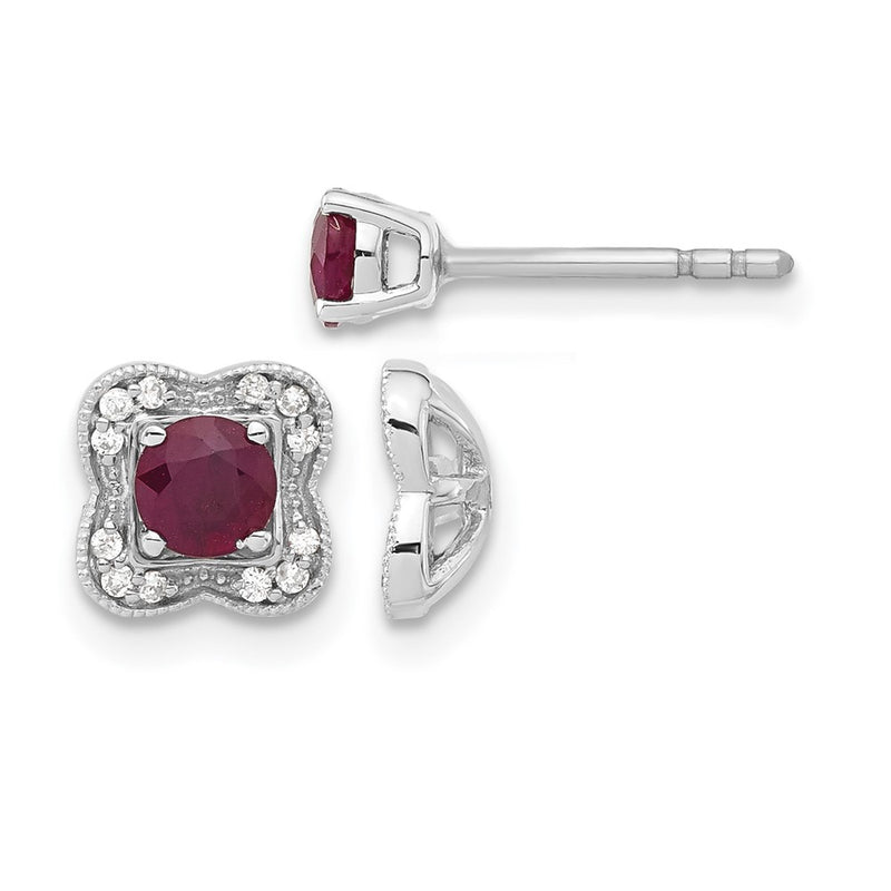 14k White Gold Real Diamond and Ruby Stud w/ Jacket Earrings