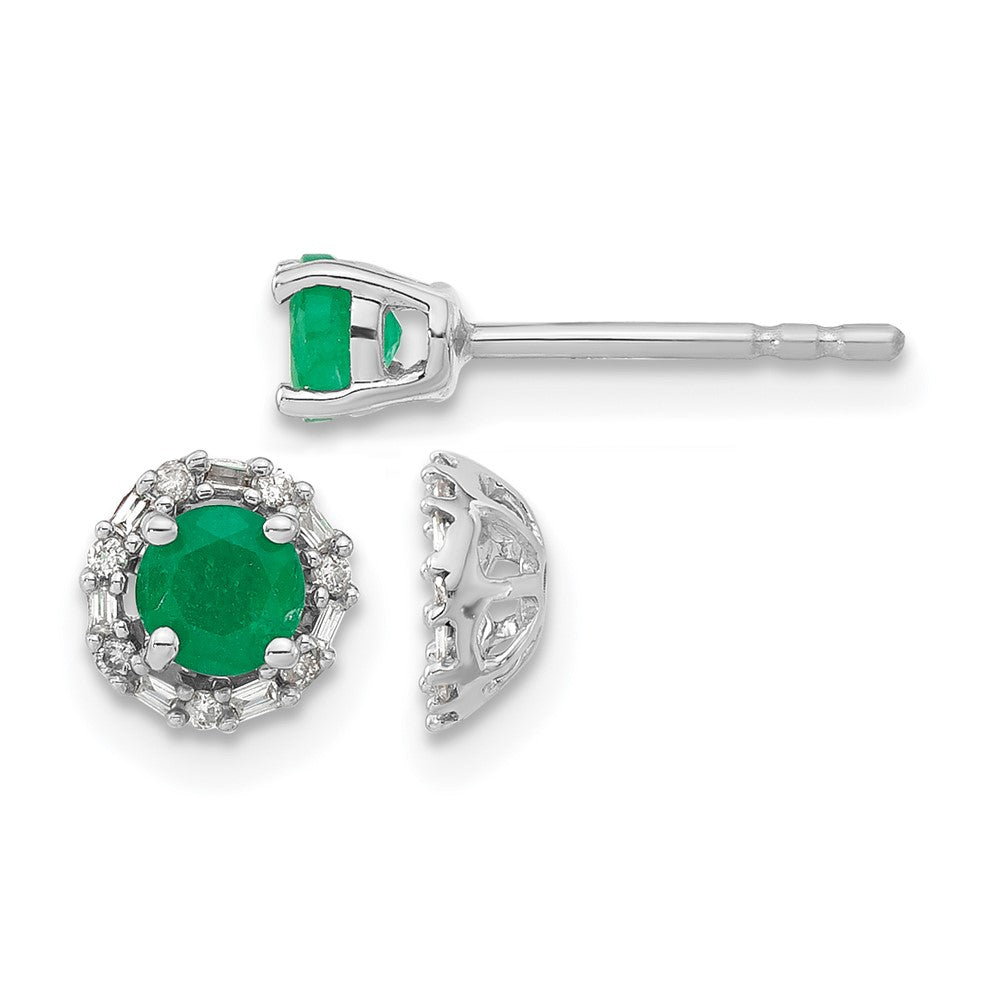 14k White Gold Real Diamond and Emerald Stud w/ Jacket Earrings