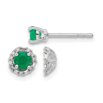 14k White Gold Real Diamond and Emerald Stud w/ Jacket Earrings