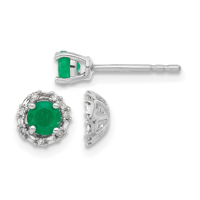 14k White Gold Real Diamond and Emerald Stud w/ Jacket Earrings